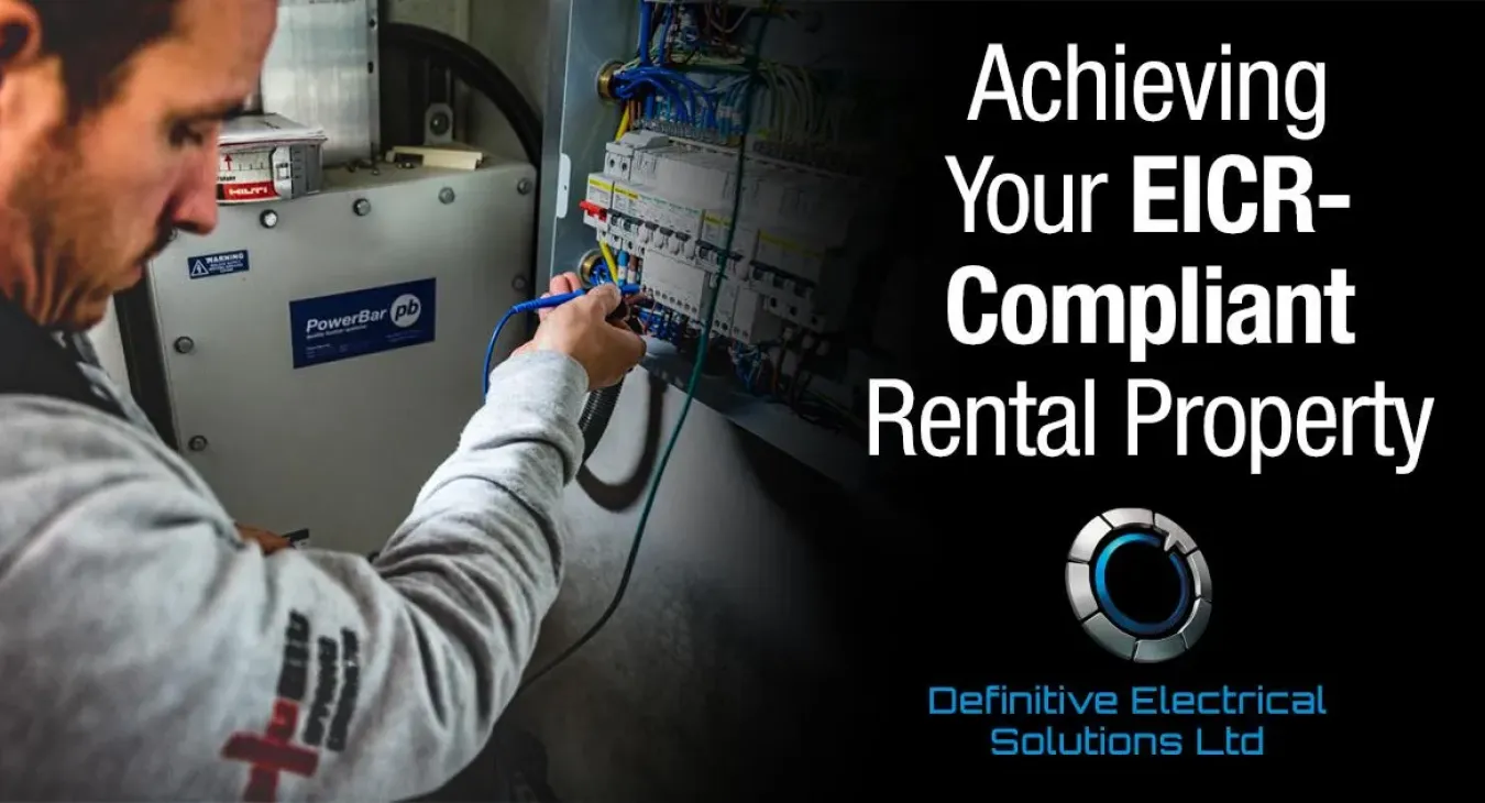 Electrician working on electrical panel for EICR compliance.